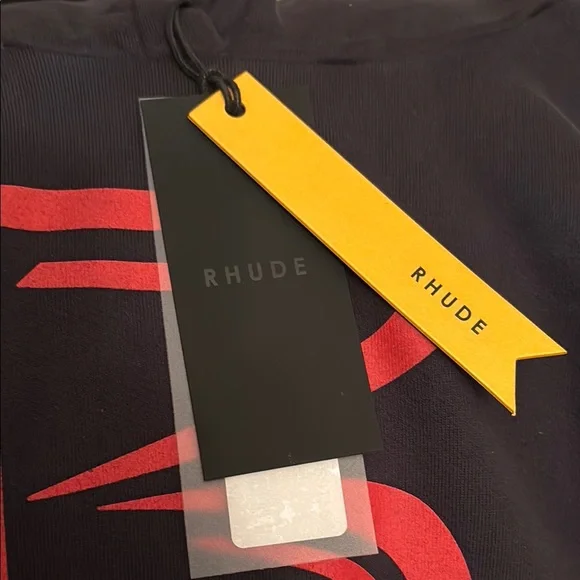 Rhude Charcoal Hoodie with Vibrant Red Logo